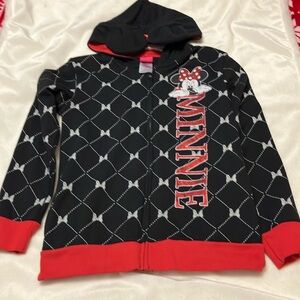 EUC Minnie Mouse Full Zip hoodie With Ears Girls 10/12 + bonus bucket hat